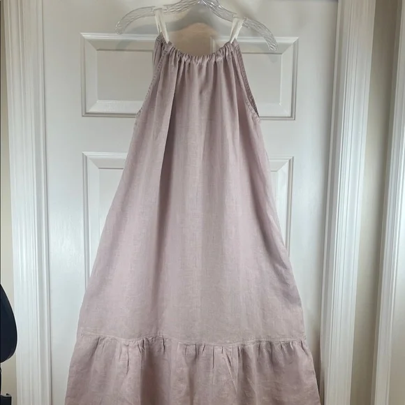 Crown Linen Designs Light Pink 100% Linen Sun Dress With Pockets Sz L/ XL - Picture 1 of 13